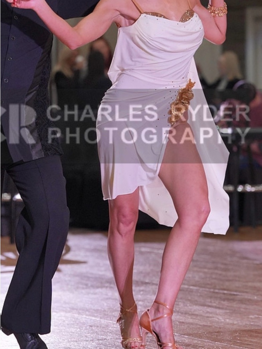 Rhythm/Latin dress with rhinestones and flowers